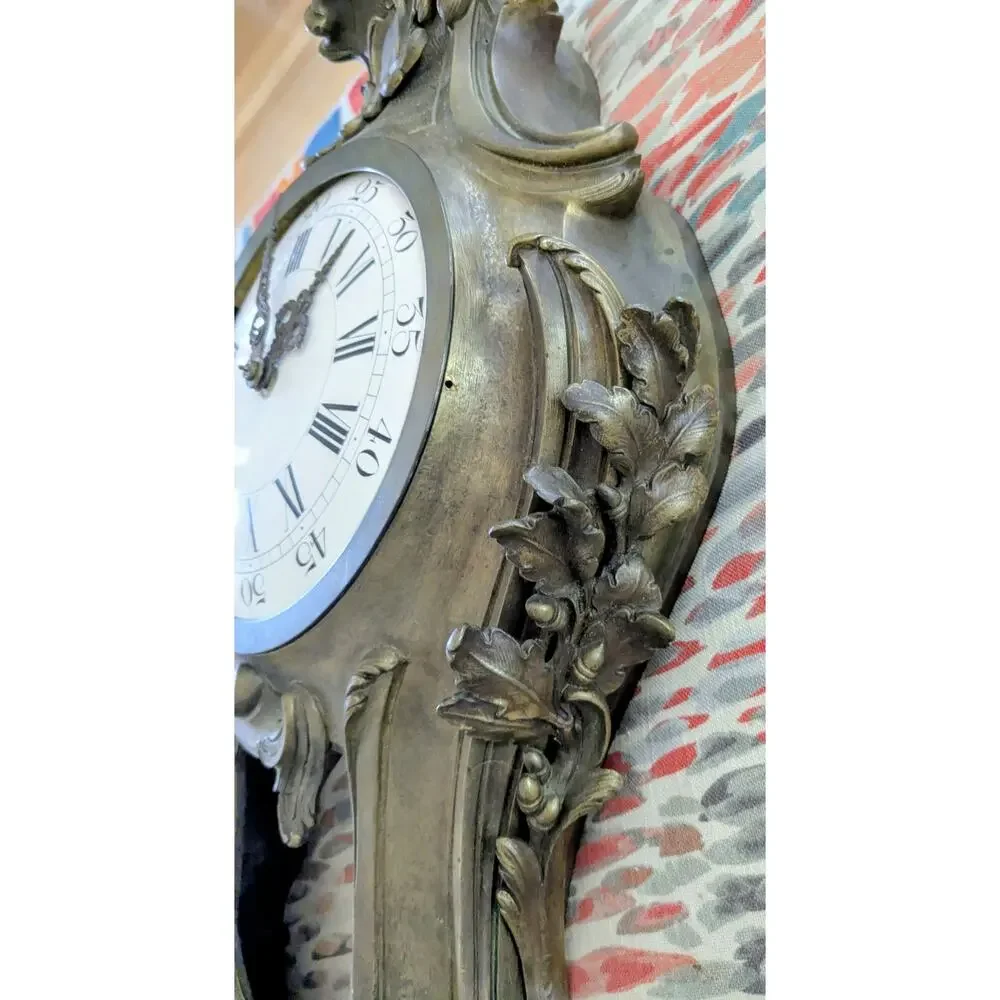 Vintage 19th Century French Rococo Cartel Clock Sign Caffieri Bronze Wall Clock